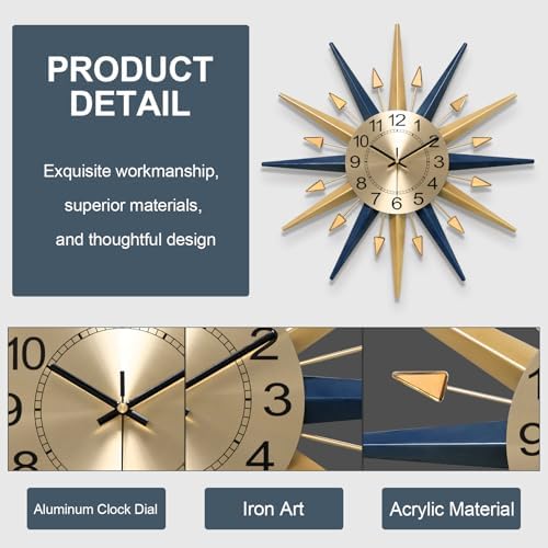Starburst Large Wall Clock, Mid Century Decorative Wall Clock Modern Silent - Image 3