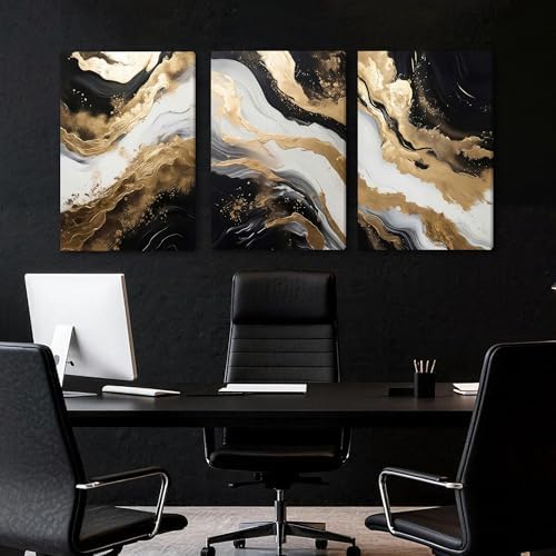 EJPFOGV Triptych Black White Gold Wrapped Canvas Wall Art 24x36 inches x3 - Image 2