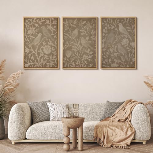 MUDECOR Framed Canvas Print Wall Art Set Taupe Bird Toile - Image 2