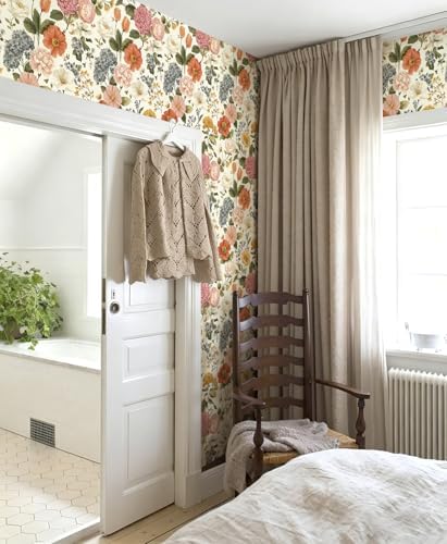 Vintage Floral Peel and Stick Wallpaper Floral and Leaf Contact Paper Beige - Image 2