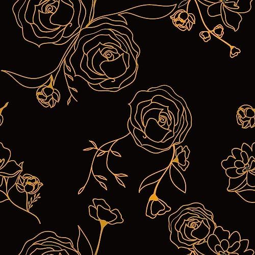 Safiyya 196"x17.3" Peel and Stick Wallpaper Black and Gold Contact Paper Floral by SAFIYYA