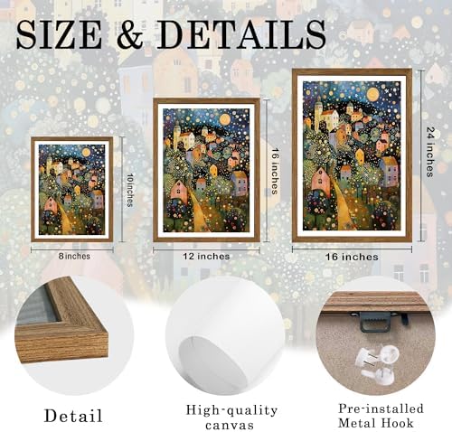 AVECCO Gustav Klimt Style Village Night Wall Art Framed Canvas 12x16 Inch - Image 6
