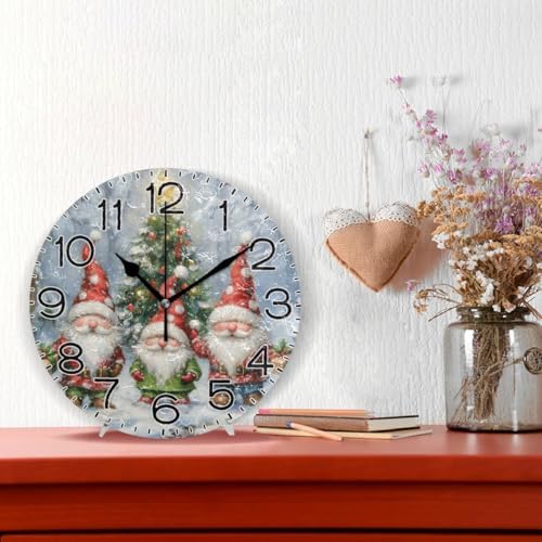 ALAZA Watercolor Christmas Tree Gnomes Wall Clock Battery Operated Non Ticking - Image 2