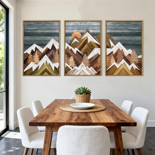 BINCUE Rustic Mountain Canvas Wall Picture Framed Wall Art - Image 3