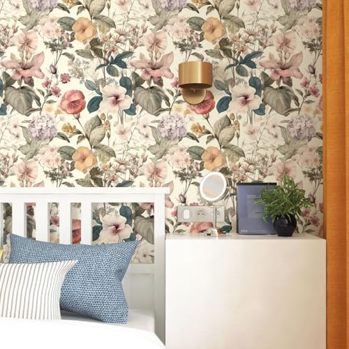 Jeweluck Vintage Floral Wallpaper Peel and Stick Wallpaper 16.9”x393.7” - Image 2