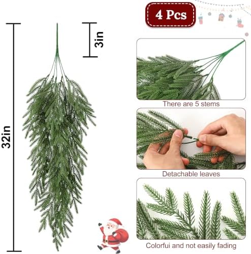 Waipfaru 4Pcs Artificial Hanging Norfolk Pine Christmas Teardrop Swag - Image 7