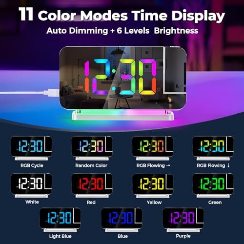 SZELAM Projection Alarm Clock, 7.4" LED Mirror Digital Clocks Large Display - Image 4
