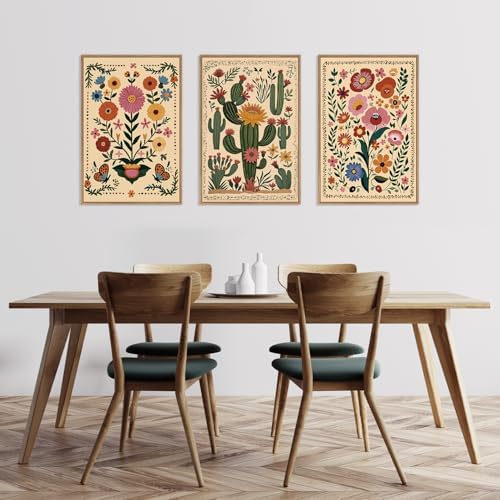 HLNIUC Boho Wildflower Wall Art Canvas, Mid Century Floral Wall Art, Butterfly - Image 6