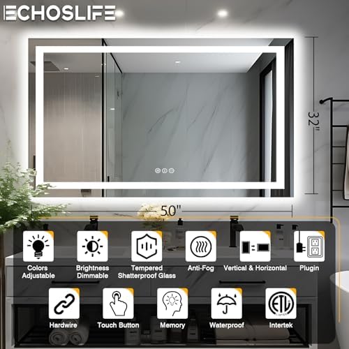 EchosLife 50"x32" LED Lit Bathroom Mirror - Image 2