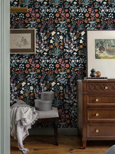 Floral Peel and Stick Wallpaper Vintage Wallpaper Dark Blue Wall Paper - Image 3