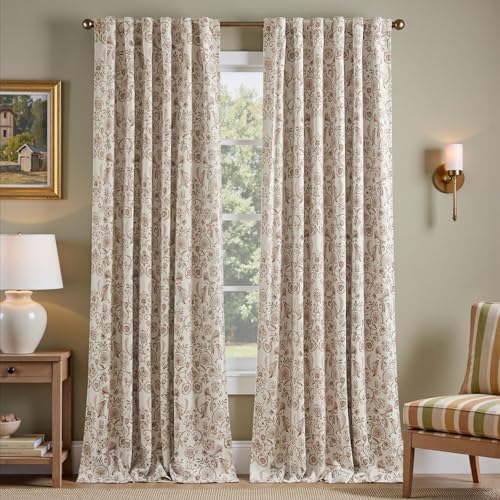 jinchan Taupe Floral Blackout Curtains 96 Inch Farmhouse Back Tab 2 Panels by JINCHAN
