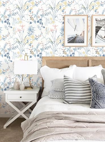 Erfoni Boho Floral Birds Wallpaper DIY Removable Peel and Stick Wallpaper - Image 2