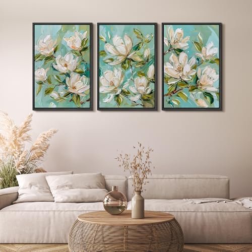 MUDECOR Framed Canvas Print Wall Art Abstract Magnolia Flower Teal Green - Image 5
