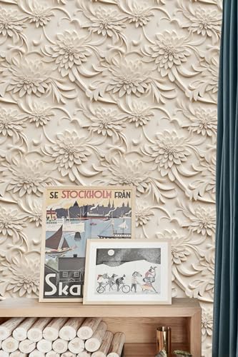 Peel and Stick Wallpaper Light Brown Scroll Floral Feature - Image 5