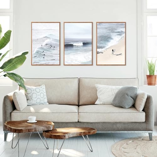 CHDITB Coastal Surfing Framed Canvas Wall Art Set, Ocean Wave Beach Decor - Image 2