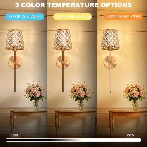 Crystal Battery Operated Wall Sconces Set of 2, Dimmable 12 RGB and 3CCT Wall - Image 3