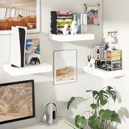 FLYJOE 12 Inch Deep Floating Shelves, 16 Inch White Wall Shelves Set of 2 - Image 2