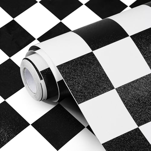 Jeweluck Black and White Checkered Peel and Stick Wallpaper 17.7"x393.7" by Jeweluck