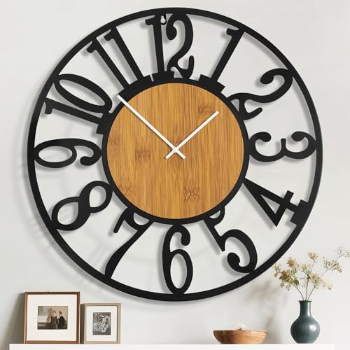 40" Extra Large Wall Clock, Silent Rustic Metal Wood Face Decorative Clock by ArtfulClocksBeautifulMoments