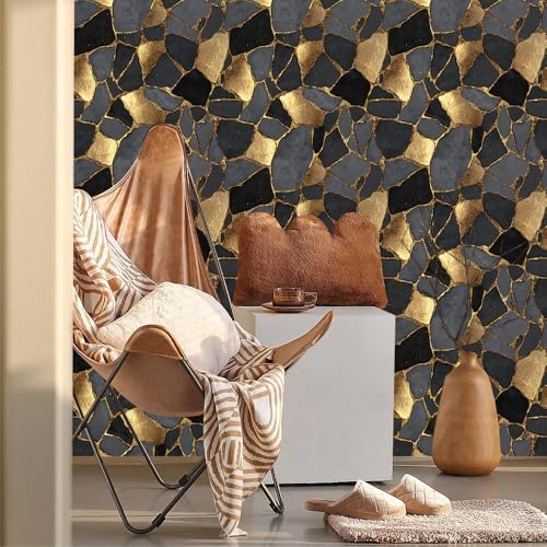 MuralPeel 18"x236" Abstract Texture Gold Dark Stone Glitter Peel and Stick - Image 2