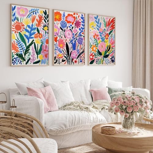 Flower Market Wall Art Set of 3 Floral Wall Decor Henri Matisse Canvas Wall Art - Image 3