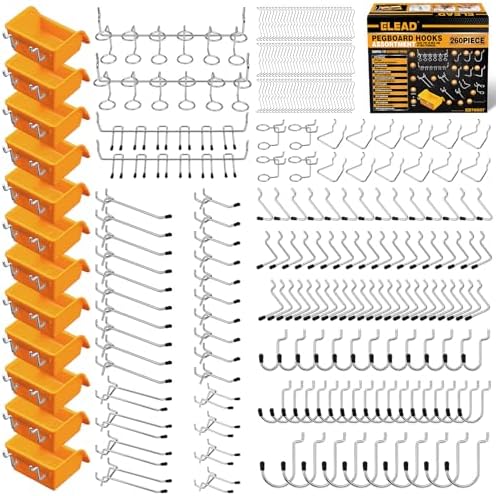 ELEAD 260 Piece Pegboard Hooks 1/8 and 1/4 inch Peg Board Organizer Accessories by ELEAD
