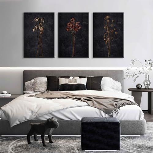 LYPHNX Framed Dark Moody Wildflowers Canvas Wall Art Black Vintage Dried Floral - Image 4