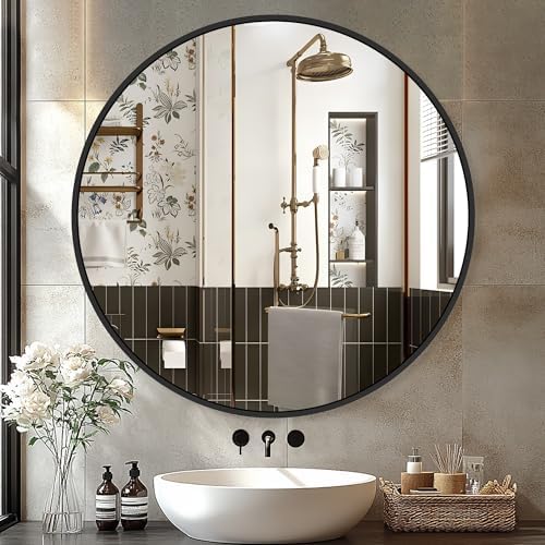 Delma 30 Inch Black Round Circle Mirror by Delma