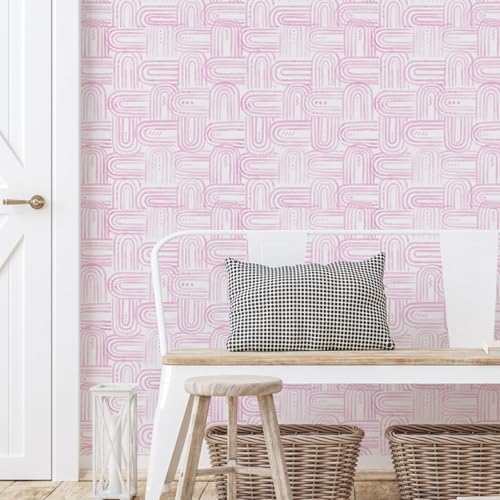 Modern Peel and Stick Wallpaper A Set of 17.3"x480" Boho Pink Contact Paper - Image 5