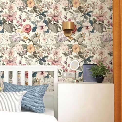 Jeweluck Vintage Floral Wallpaper Peel and Stick Wallpaper 16.9”x393.7” - Image 5