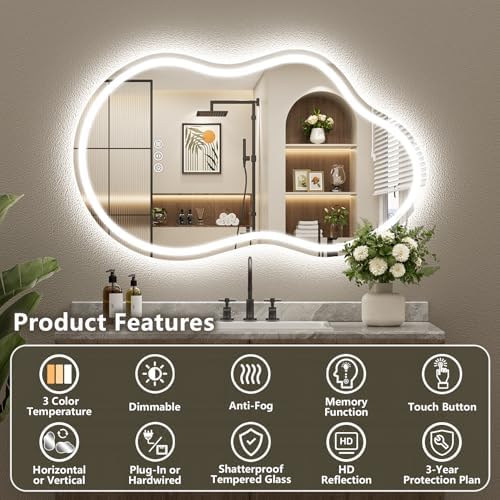 48x26 Irregular LED Mirror for Bathroom Lighted Vanity Mirror - Image 2