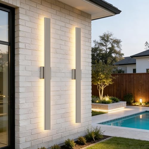 Aipsun 39.4" Nickel LED Outdoor Wall Light, Linear Exterior Lighting Fixture - Image 2