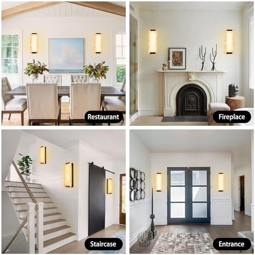 14.2 in Alabaster Wall Sconces, Natural Marble Wall Sconces Set of Two - Image 3