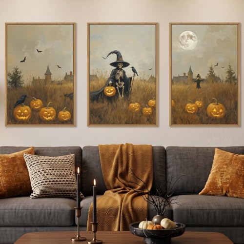 Celestdeco Halloween Ghost Reaper Framed Canvas Wall Art Set-24×36"×3 by Celestdeco
