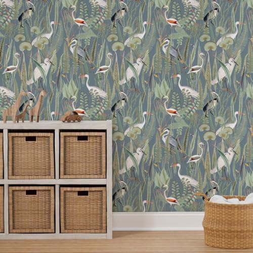Spoonflower Cranes Herons Slate Peel and Stick Removable Wallpaper - Image 7