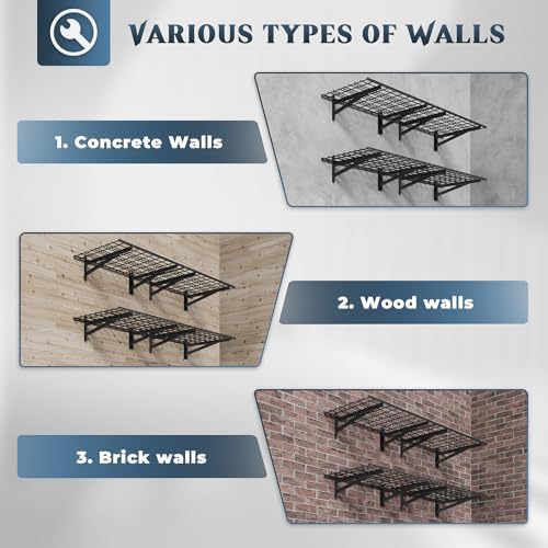Jusgym 4 Pack Wall Mounted Garage Shelving, 1400lbs Integrated Grid - Image 3