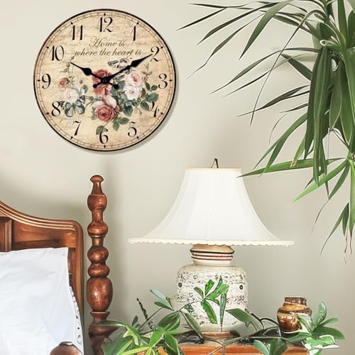 XFM Large Roses Flower Wall Clock 24 Inch Vintage Wooden - Image 2