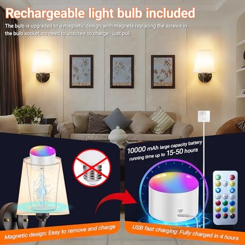YHCDLAMP Peel and Stick Wall Sconces, No Drilling Stick On Wall Sconce - Image 3