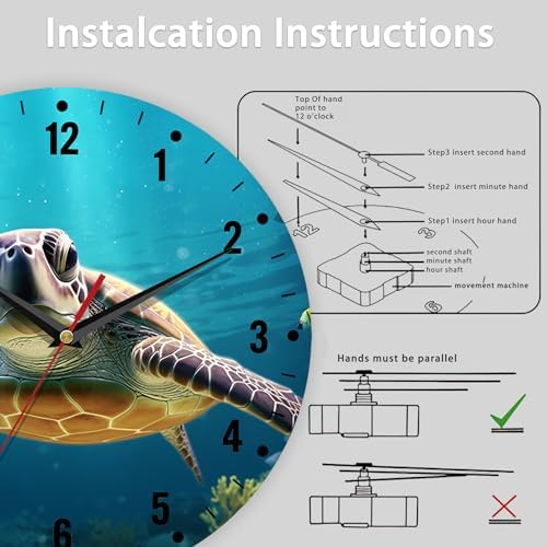 SPUNKER Wall Clocks, Sea Turtle Wall Clock Battery Operated 10 Inch, Ocean - Image 5