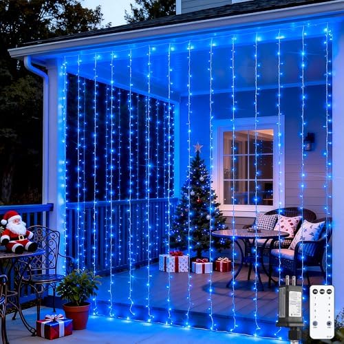JMEXSUSS 300LED Blue Curtain Lights, 9.8x9.8ft String Lights Indoor Outdoor by JMEXSUSS