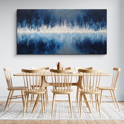 YISXINOAG Deep Blue Abstract Wall Art Modern Calm Cool Tones Canvas 24"X48" - Image 2