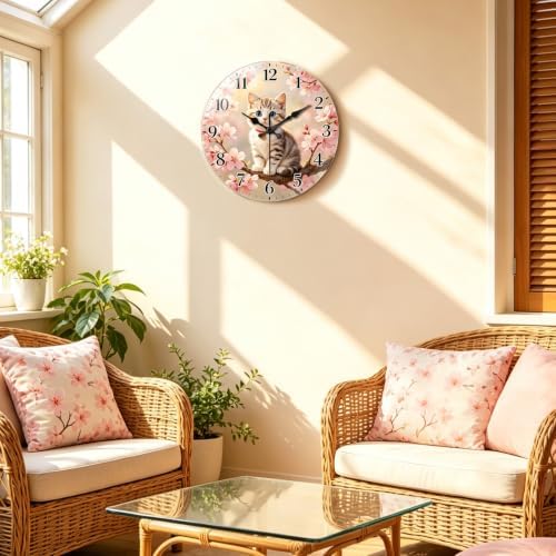 peacoblue Cherry Blossom Cat Wall Clocks Battery Operated - Image 5