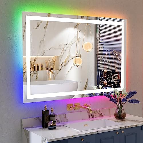 48x32 LED Bathroom Mirror with Lights, RGB Backlit Lighted Mirror by YEELAIT