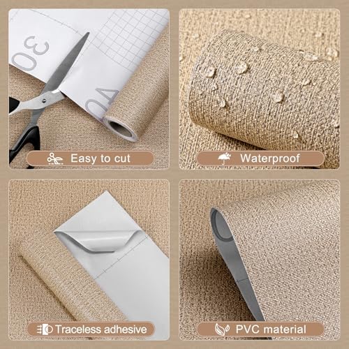Peel and Stick Grasscloth Wallpaper Texture Coffee Faux Linen Contact Paper - Image 2