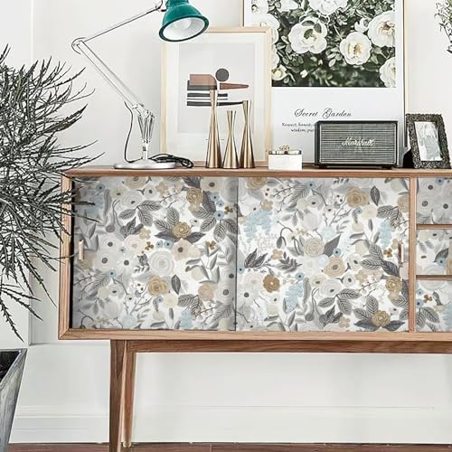Ismoon Floral Peel and Stick Wallpaper Gray Contact Paper Vintage Removable - Image 2