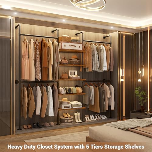 Aheaplus Industrial Pipe Clothing Rack, 6.42FT Closet Organizer System - Image 2