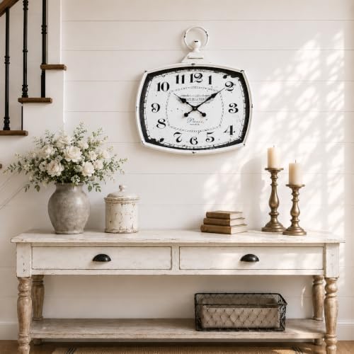 Large Farmhouse Wall Clock, Vintage Metal Rectangle Silent Battery Operated - Image 7