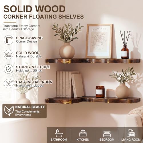 Sliner 2 Pack Corner Floating Shelves, Paulownia Wood, 16 x 12 Inch - Image 3