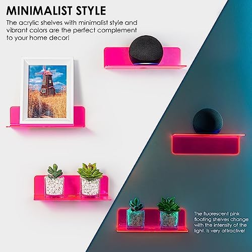 OAPRIRE Acrylic Floating Wall Shelves Fluorescent Pink, No Drill, 9 Inch 2P - Image 4