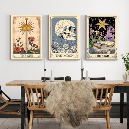Tarot Card Wall Art Sun Moon Canvas Wall Decor Mystical Astrology Wall Art Boho - Image 3
